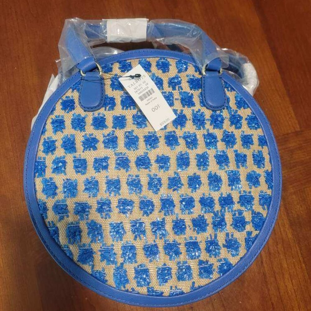 Talbots Blue Round Raffia Handbag with Detachable Crossbody Strap; 10"x3"x10" - Picture 4 of 9